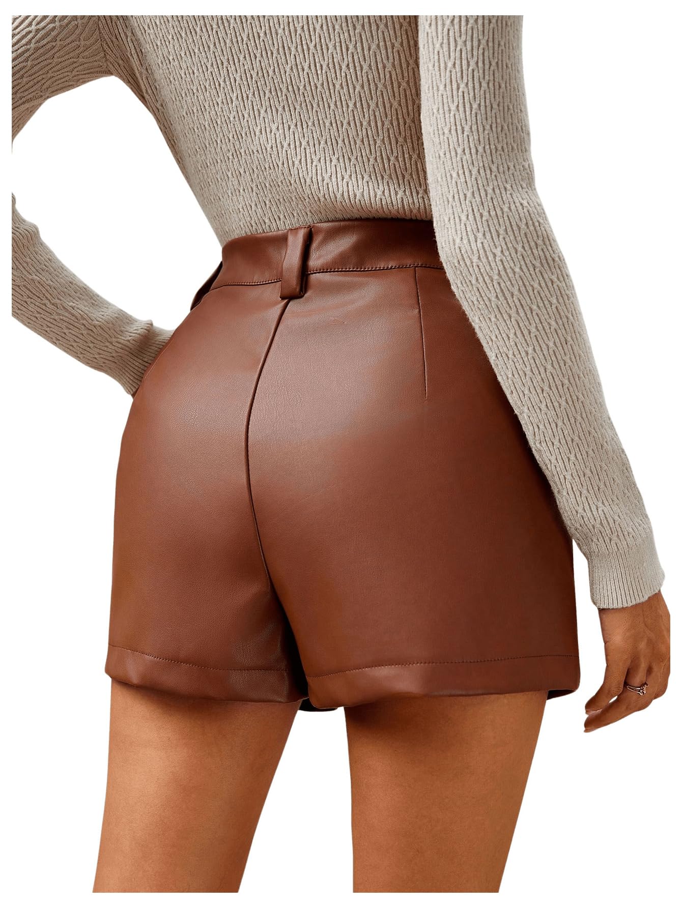 SOLY HUX Damen PU Leder Short Booty Shorts Party Shorts Herbst Kurze Hosen Festival Outfit Clubwear Hotpants mit Taschen