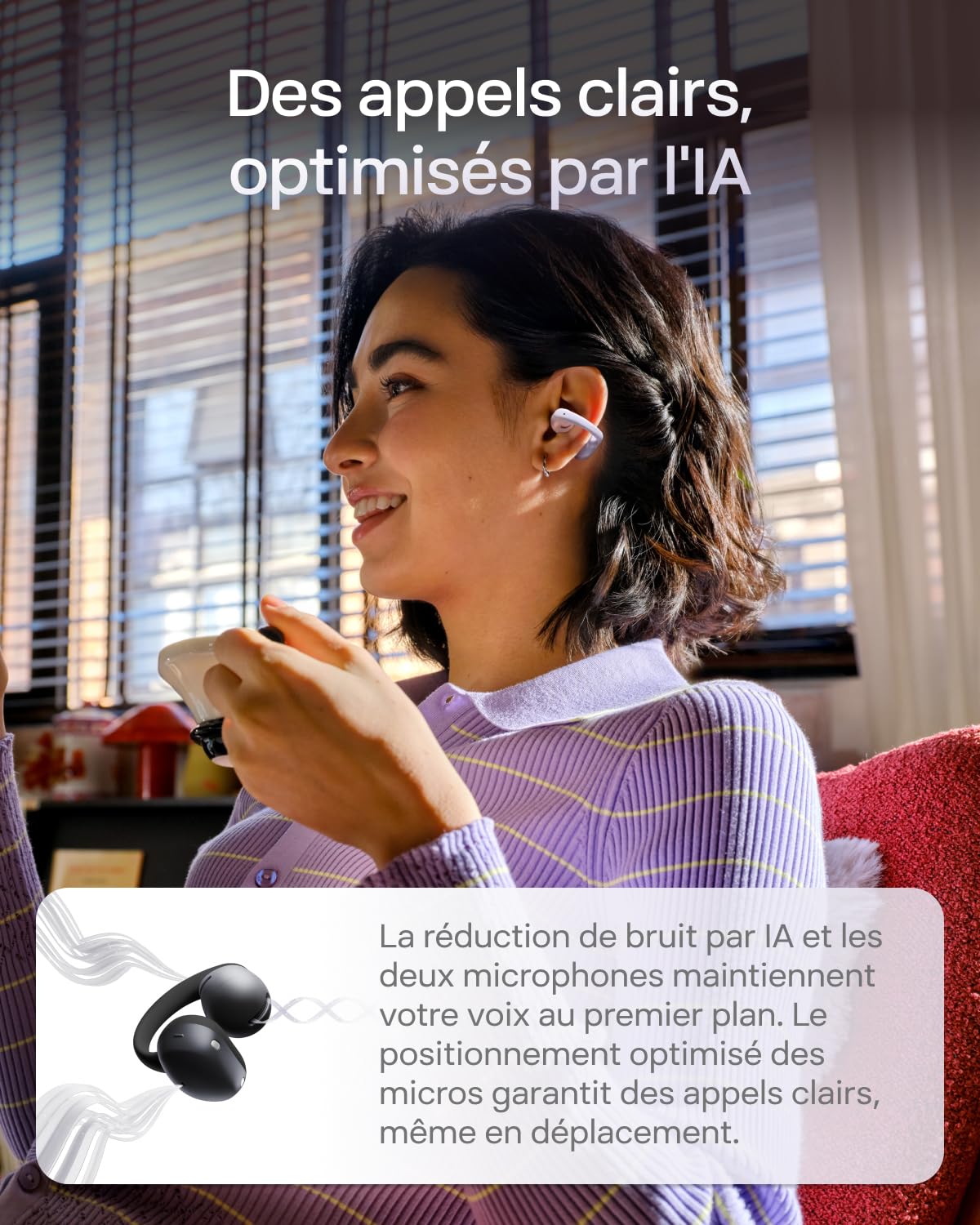 SHOKZ OpenDots Air Écouteurs sans Fil Clip-on à Oreilles Libres, 6,3 g, Maintien Sécurisé, Bluetooth 6.1, Basses Profondes, 36 h d'autonomie, Appels avec Réduction du Bruit par IA, IP55, Violet