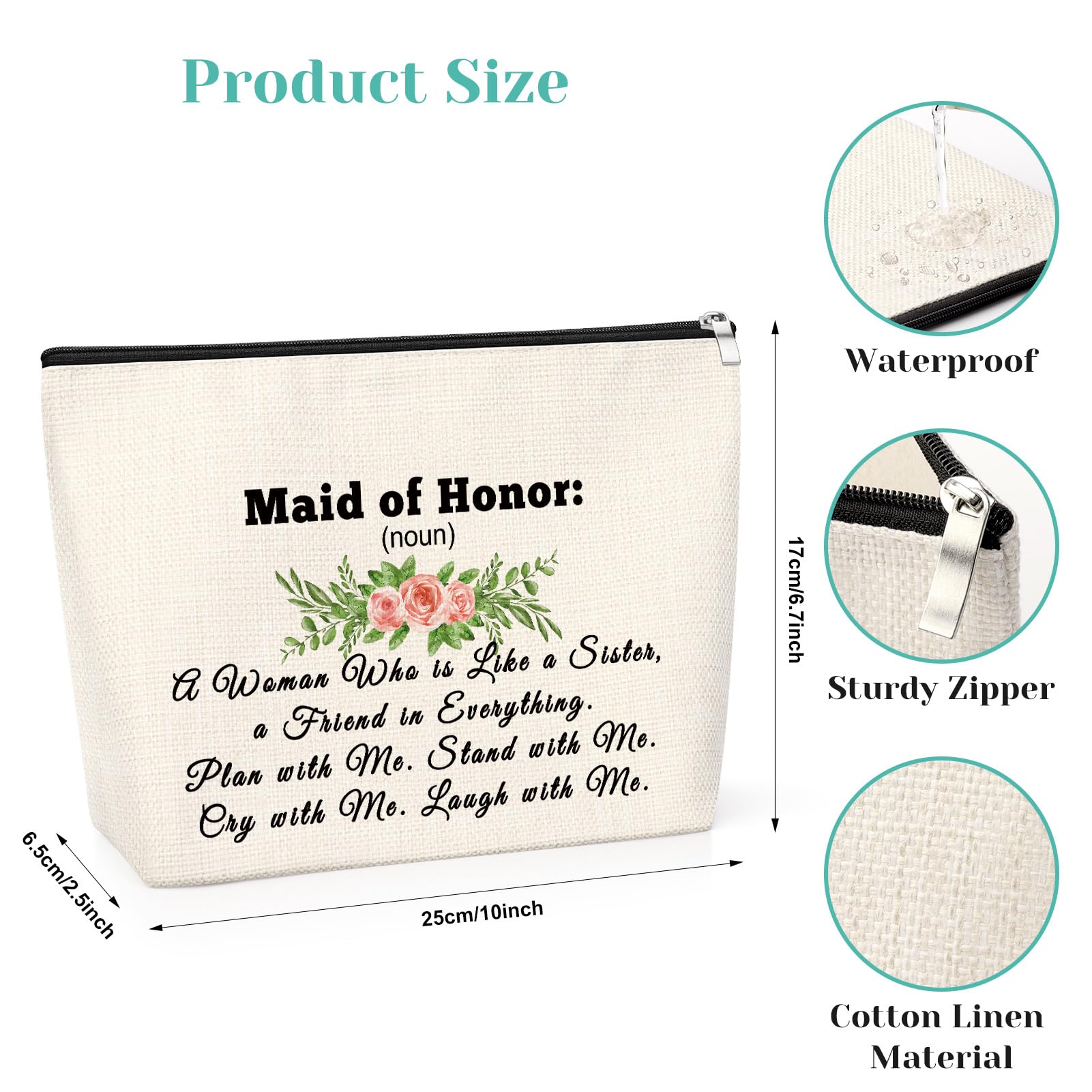 Thank You Gift for Bridesmaid Matron of Honor Gifts Makeup Bag Wedding Gift for Maid of Honor Proposal Gift for Bridesmaid Funny Cosmetic Bag Bridesmaid Appreciation Gift Bride Shower Gift for Girl - Image 2