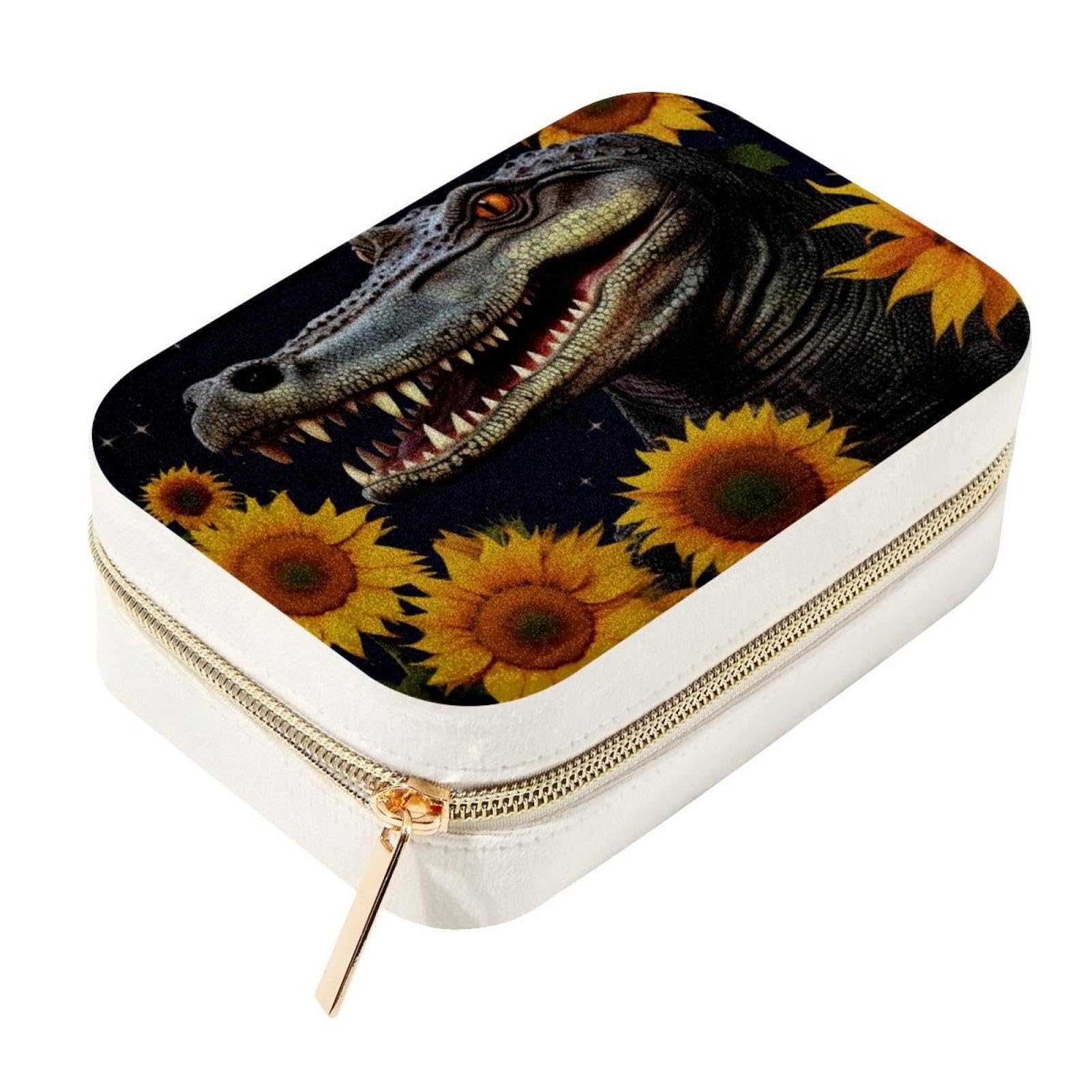 Boîte à bijoux de voyage en crocodile au design raffiné de tournesols étoilés