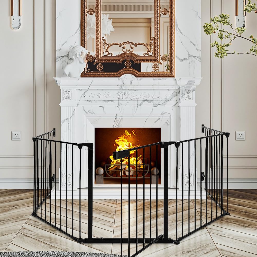 Barrera de Seguridad para Chimenea con Puerta de Metal, Barrera de Seguridad para Niños y Mascotas-Vallas Infantiles, Proteccion Escaleras Niños, Rejilla plegable-310 * 2,5 * 75cm (5 pz)