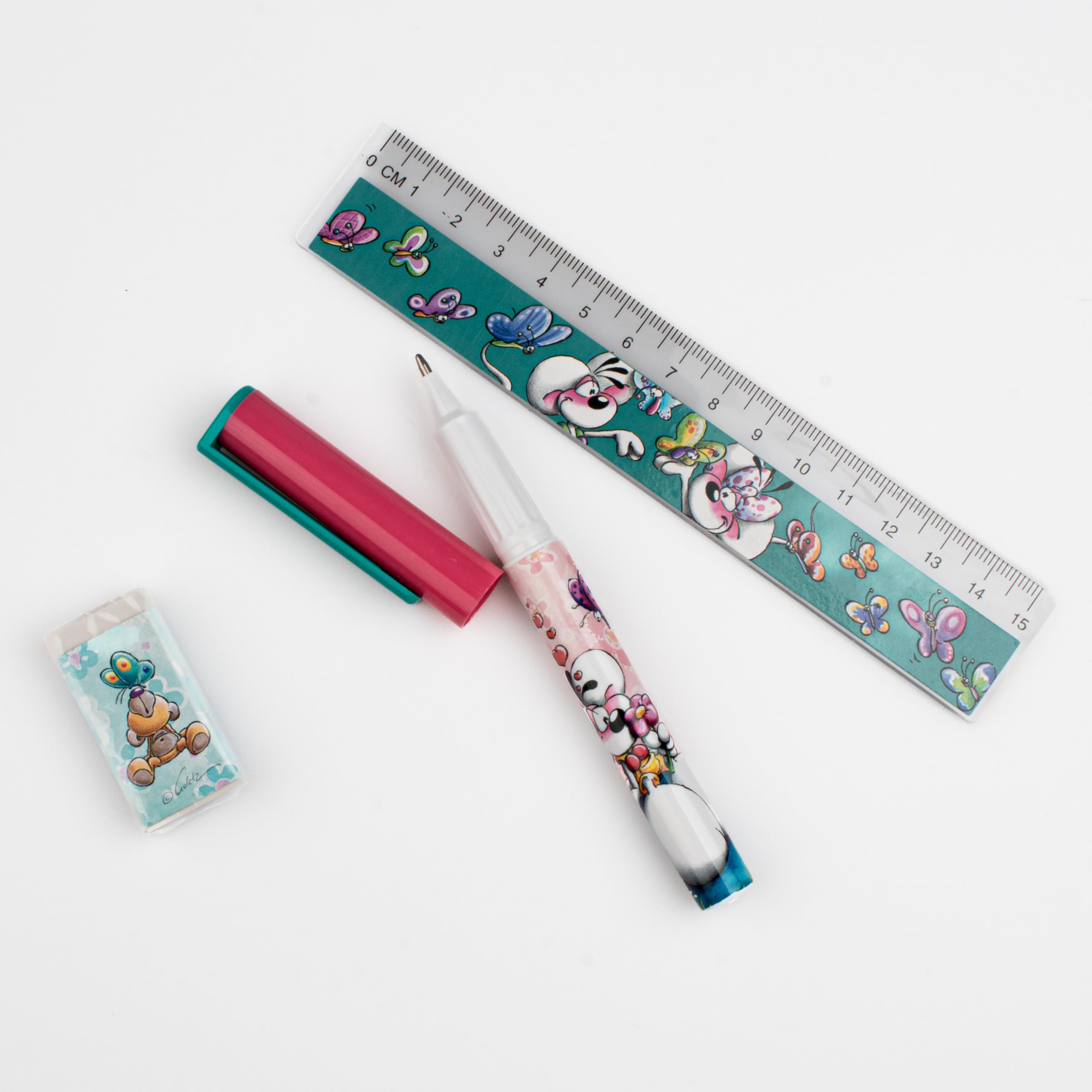 Diddl Schreibset A6, Notizbuch, Kugelschreiber, Lineal, Radiergummi, Federmäppchen mit 6 Buntstiften, Anspitzer und Büro-Organizer, Schreibwarenset – Geschenkidee für Kinder und Fans Nostalgie der