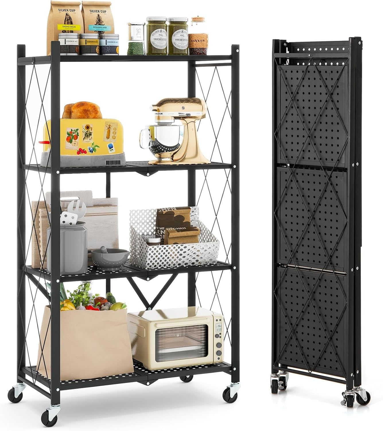 Amazon.co.jp: 折りたたみラック 4段 組み立て不要 折り畳み