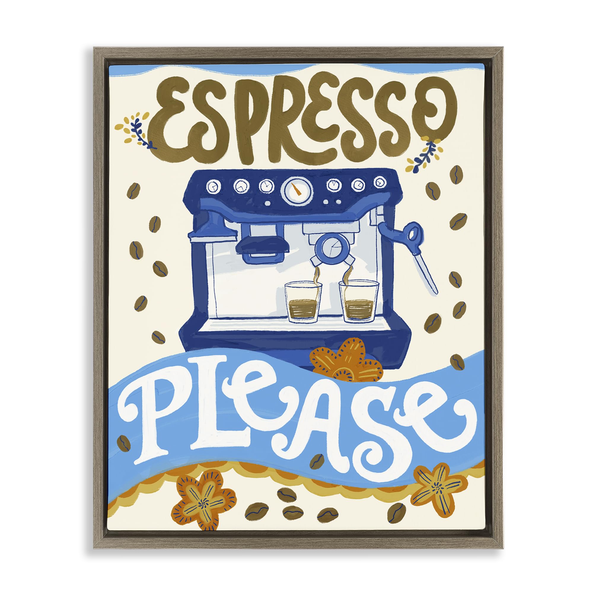Stupell Industries Connie Summers Kunstdruck auf Leinwand, Motiv Espresso Please Whimsical Beans, goldgerahmt, 53,3 x 43,2 cm