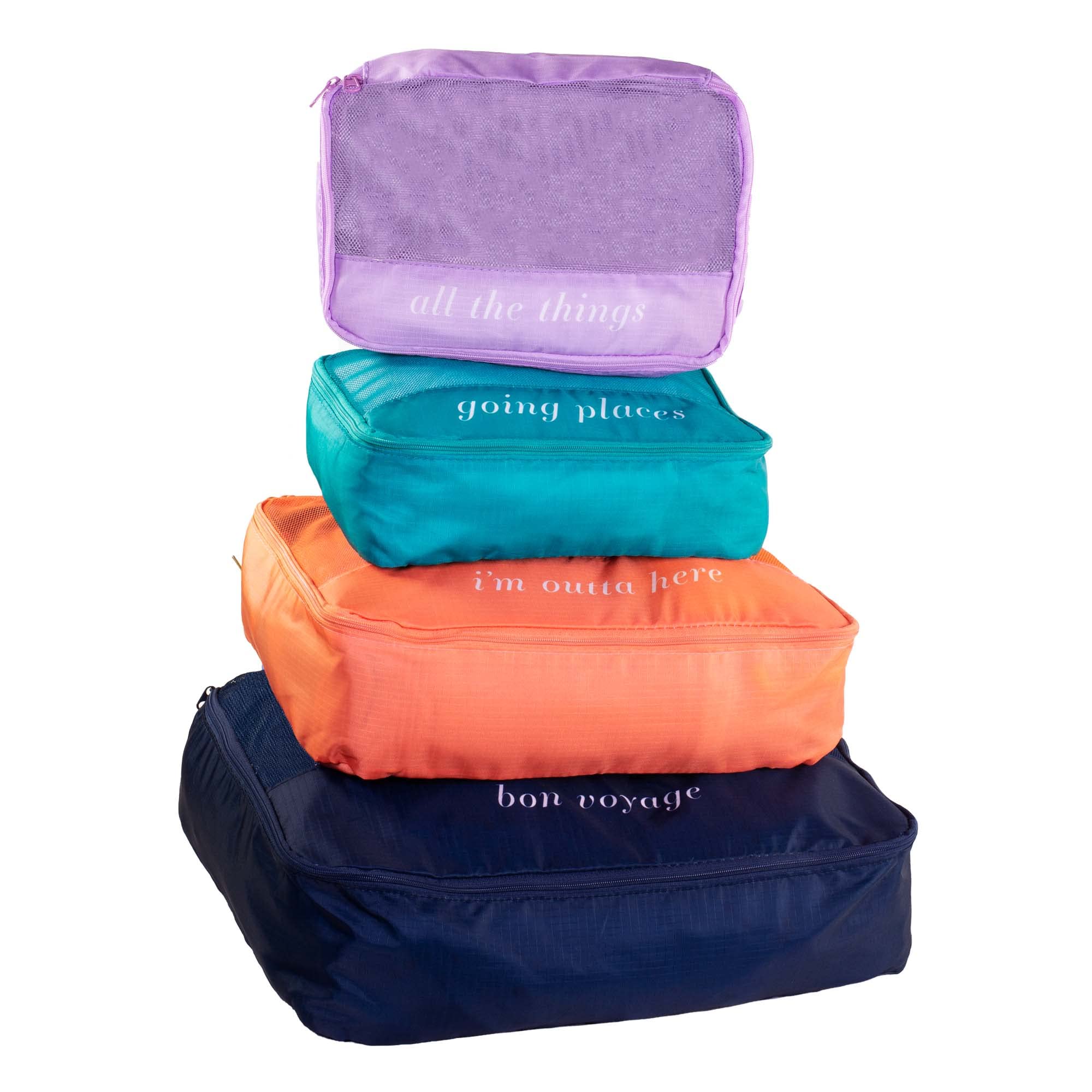 Steel Mill & Co. 4 Piece Colorful Packing Cubes for Travel, Lightweight Foldable Suitcase/Bag Organizer Set, Various Sizes, Garden Blooms (Multi)