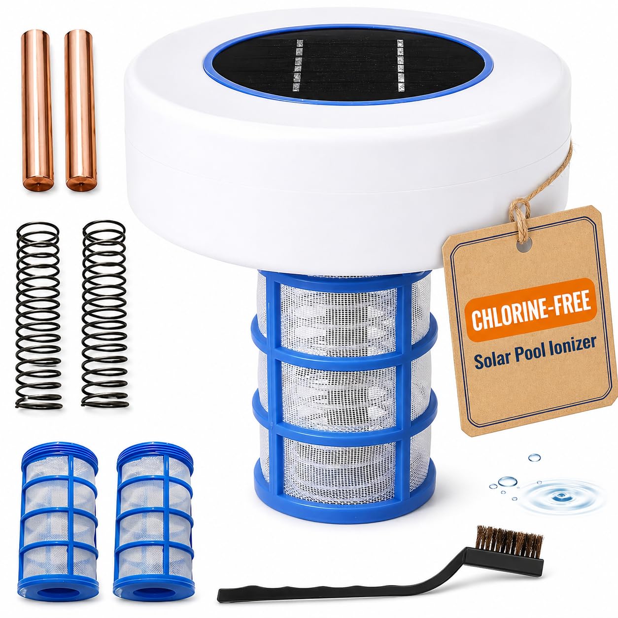 Limpiador ionizador Solar para Piscinas, purificador de Piscinas de Iones de Plata y Cobre con 2 Juegos de Accesorios, sin Cloro, para Piscinas elevadas, jacuzzis SPA