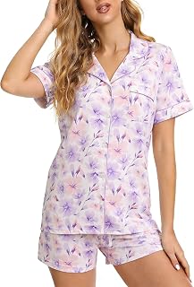 LYCY Womens Pajamas Set Floral Print, Soft Pajamas for Women Shorts Set, Summer Button Down 2 piece Women Pjs