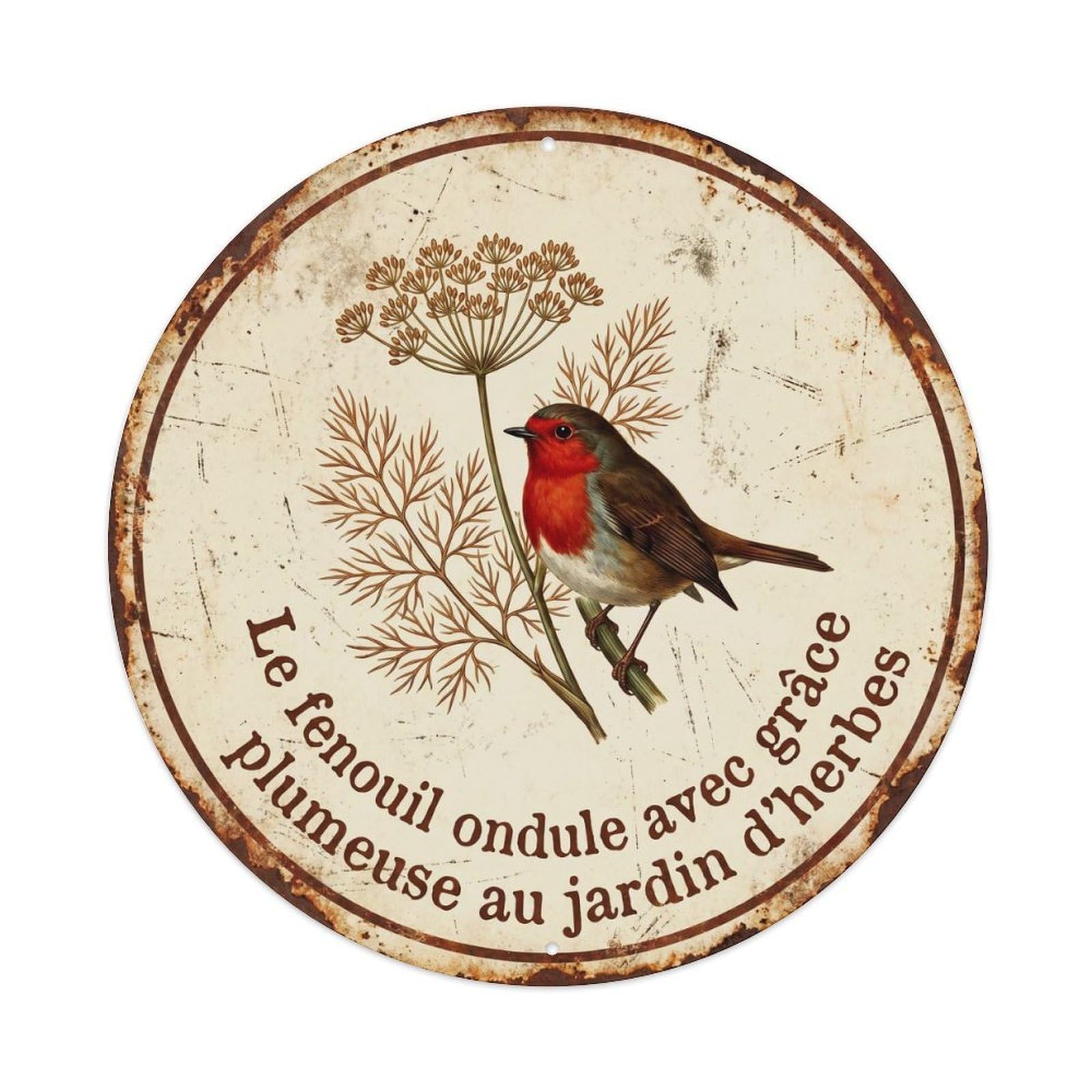 Robin Bird Garden Quote Fennel CircleMetal Tin Sign