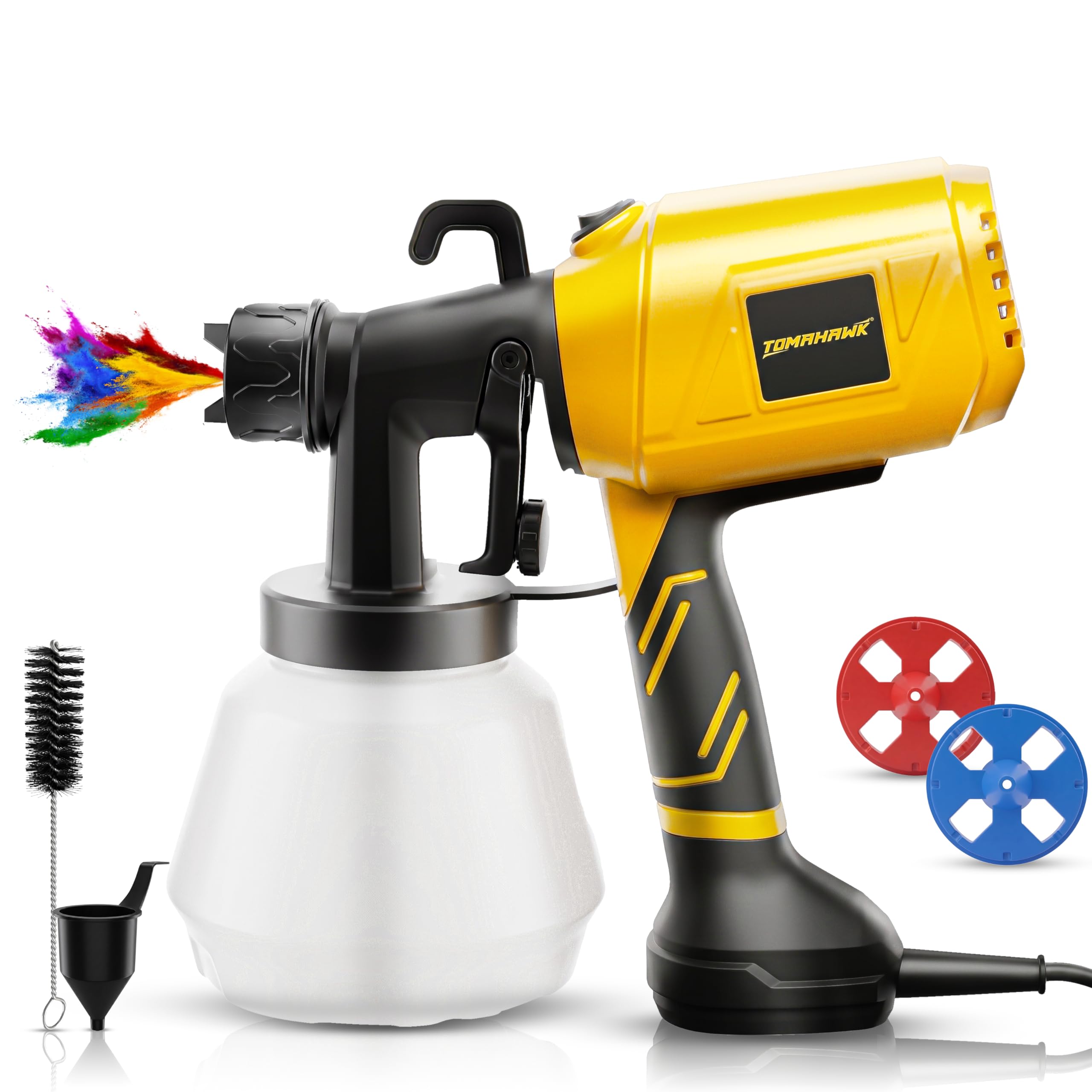 Tomahawk EPS-C10 550W Electric Paint Sprayer — Spray Gun for Painting Home & DIY | 100% Copper Motor | 1000ml Tank | 3 Nozzles (1.0/1.8/2.5mm) | HVLP 800ml/min (Yellow)