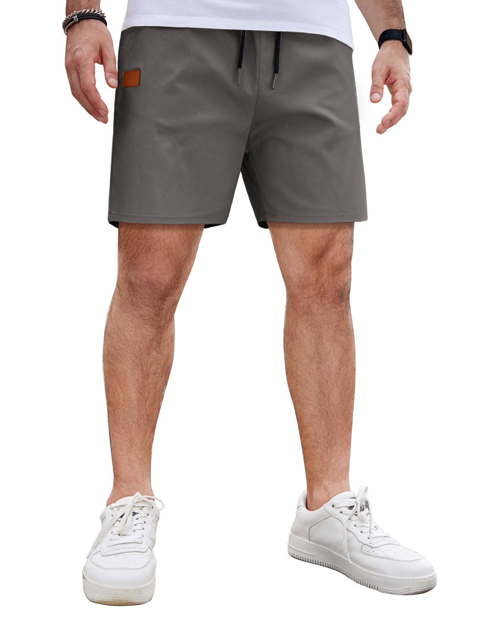 COOFANDY Men's Casual Cotton Shorts 5 Inch Summer Beach Shorts Lightweight Drawstring Elastic Waist Chino Golf Shorts