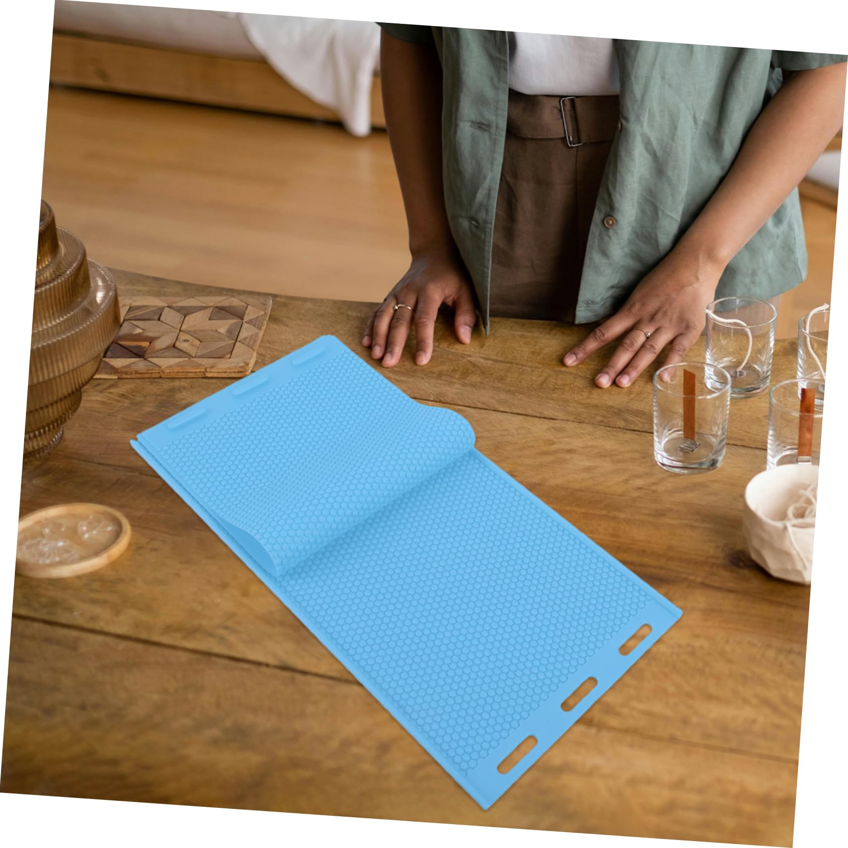 TEHAUX Stampo in Silicone Blu per Fogli di Cera d Api, Multifunzione, Facile da Trasportare, per Apicoltura e Fai da Te