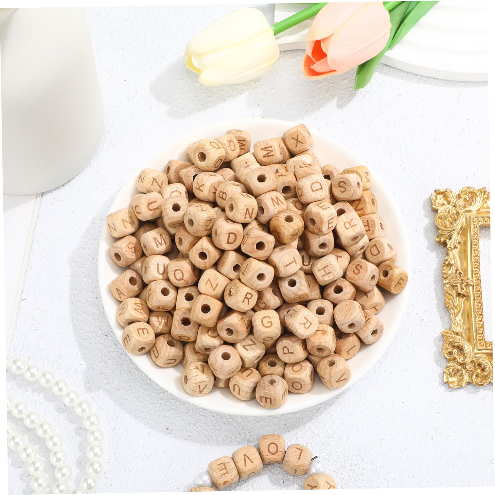 260 Pezzi Perline Vocale in Legno Naturale Quadrate Iniziali per Bracciali Collane DIY e Progetti Creativi Perline Artigianali in Legno Faggio per Fai da Te e Decorazioni