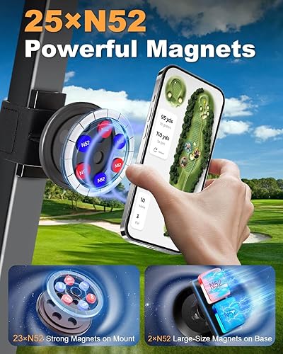 Miniatura 3 de Soporte magnético para carrito de golf con imanes fuertes y correa de seguridad, doble protección, apto para Magsafe iPhoneGalaxyGoogle Pixel,