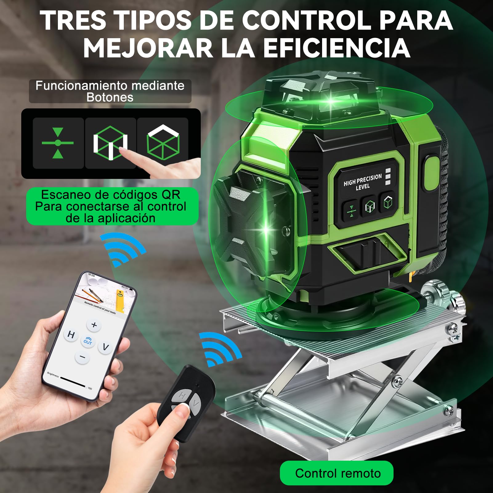 Nivel Láser Verde, 4 x 360° Nivel Laser Autonivelante 360 Grados Con 2 x 3600mAh Batería,16 Línea Láseres de Verde Cruzada Herramienta de Nivelación Vertical/Horizontal Con Soporte de Trípode