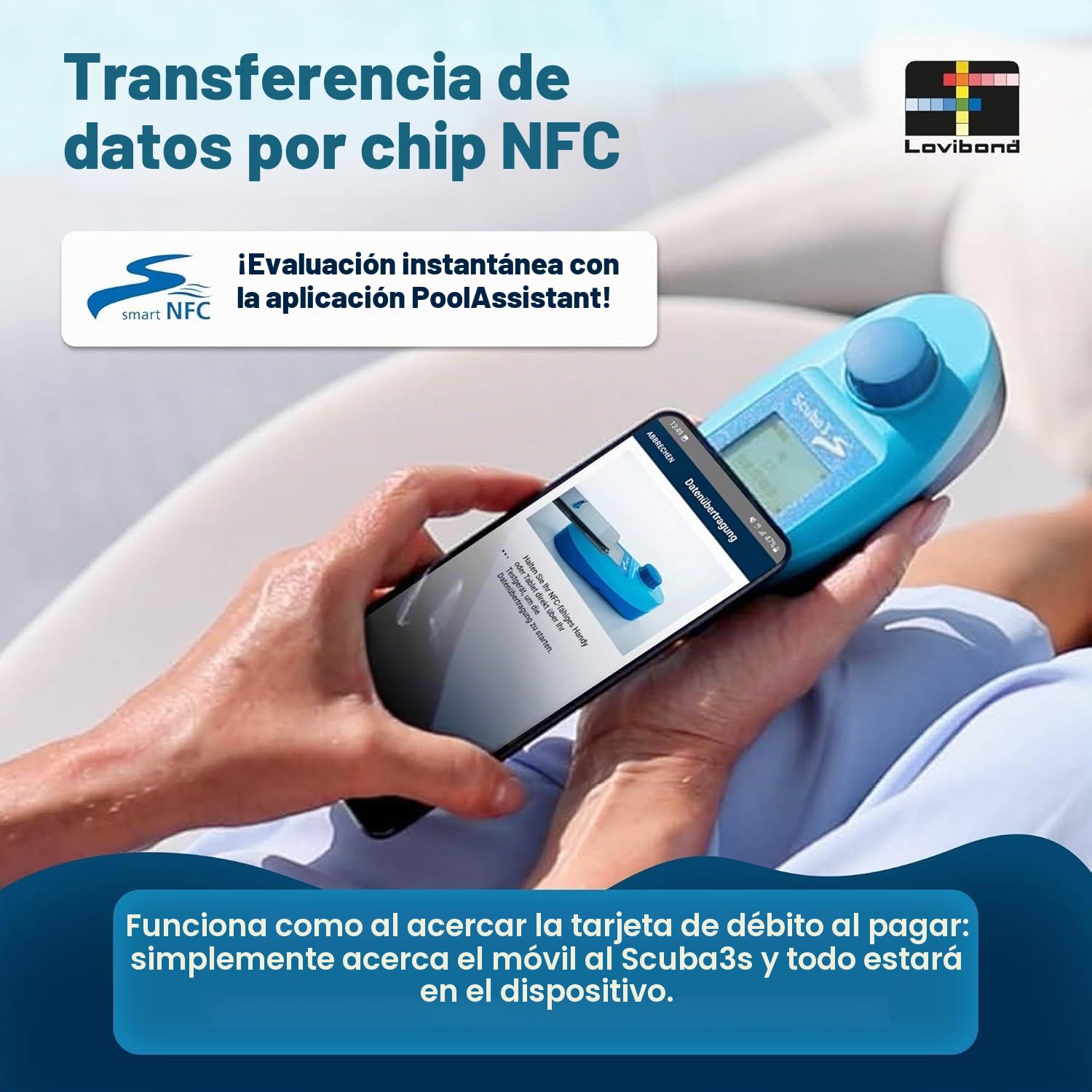 SCUBA II – Probador de piscina electrónico Scuba II + Pastillas – para medición de cloro y pH – Medidor de agua para piscinas privadas