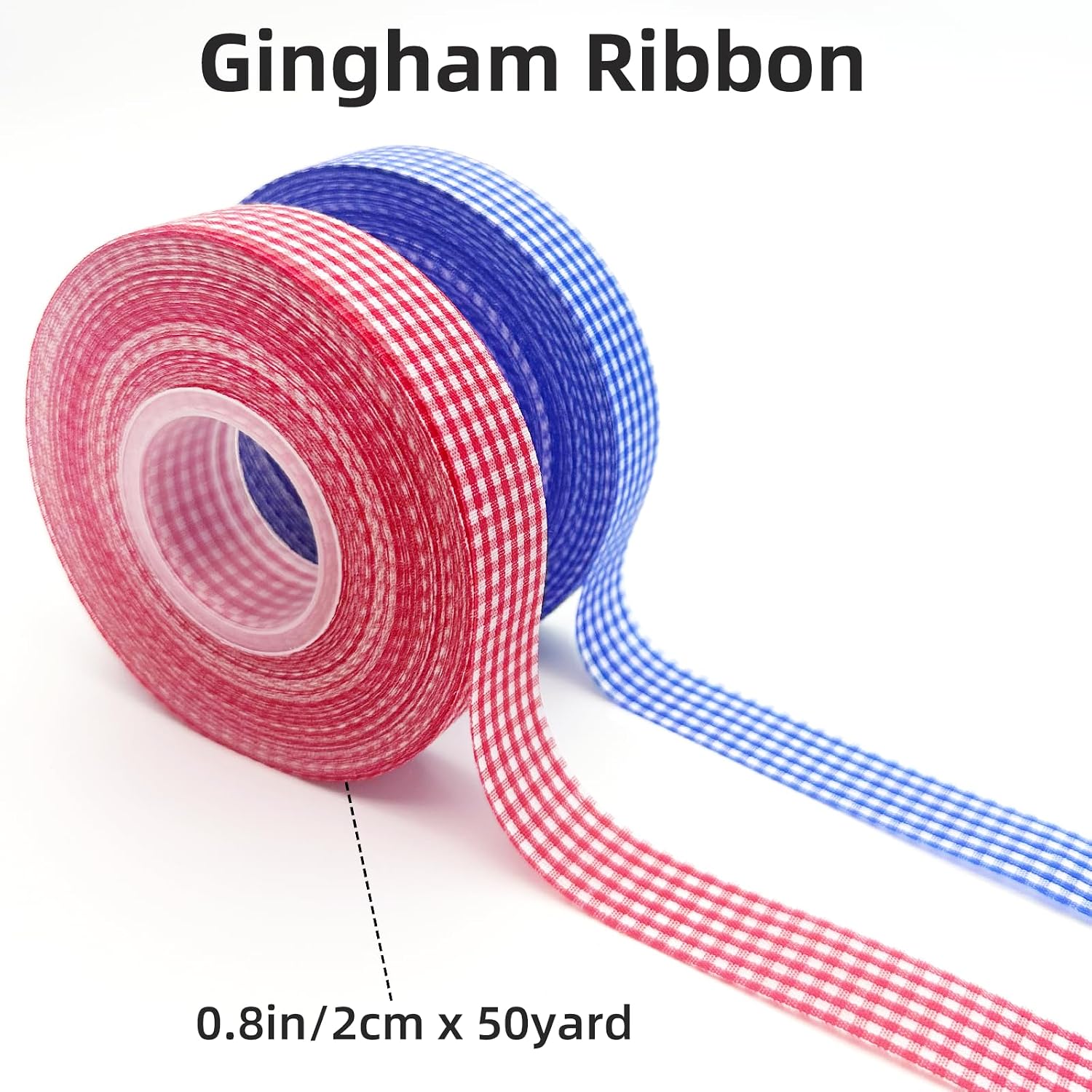 2 Rolls Gingham Ribbon 4/5" x 50 Yards,Polyester Checkered Plaid Ribbons for Gift Wrapping,DIY Crafts,Wedding Decor,Hair Bows,Home Decoration(Red and Blue)
