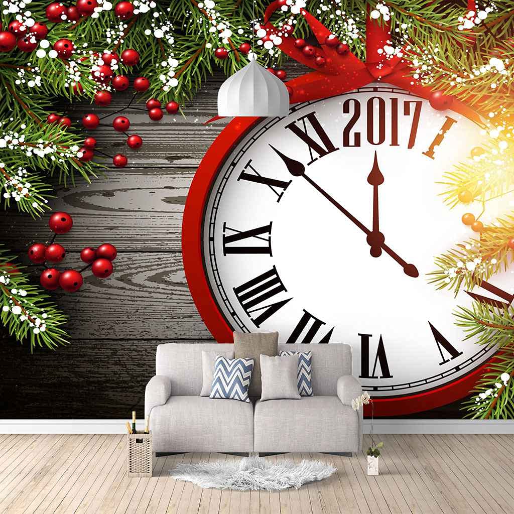 Modèle d'horloge de Noël papier peint 3D pour transformer un mur