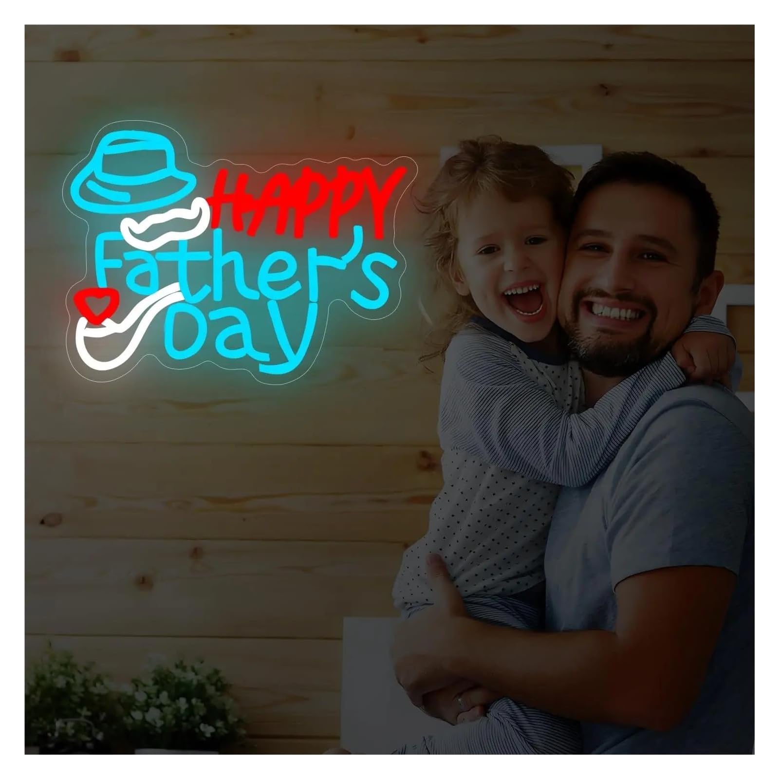 Scritta luminosa Insegna Al Neon A Happy Father's Day Dimmerabile Alimentata Tramite USB Per Feste Compleanni Feste Del Papà Decorazioni Natalizie 32cmx24cm