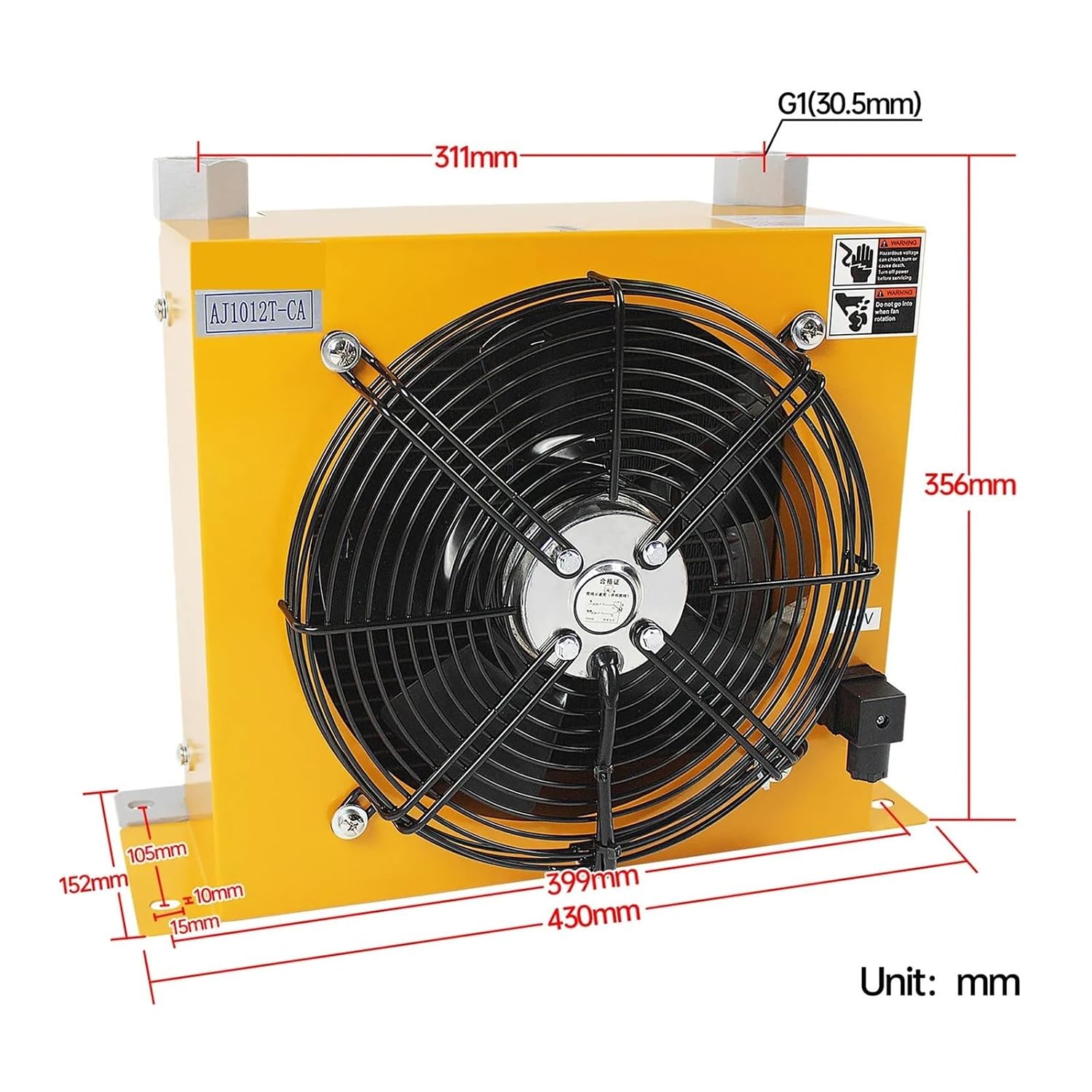 AJ1012T-CA 100L/min Flow Radiator Oil Cooling Heat Exchanger Radiator, Oil Cooler Plate Pin Heat Exchanger Hydraulics Efficient Shock Absorption(DC24V)