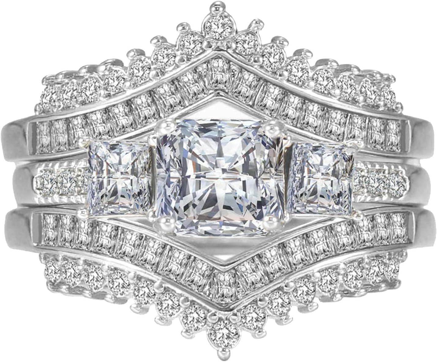 Luxury Wedding Ring Sets for Women 2CT Square AAAAA CZ White Gold Plated Engagement Ring Tungsten Wedding Band