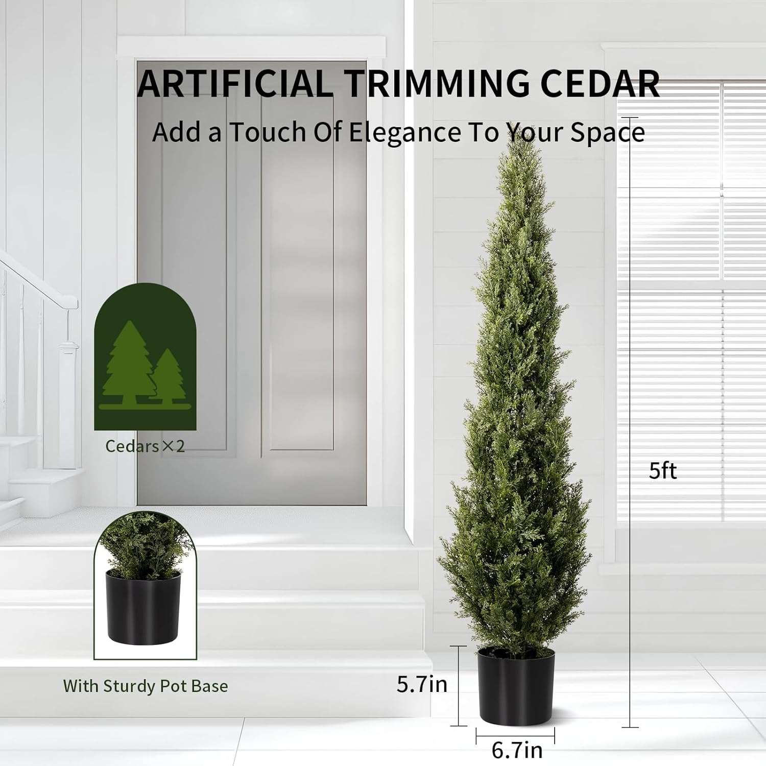 5ft artificial cedar topiary trees 2 set, realistic fake cypress tree tall faux pine shrubs plants artificial cypress trees for home offices porch decor cedar topiary trees 5ft