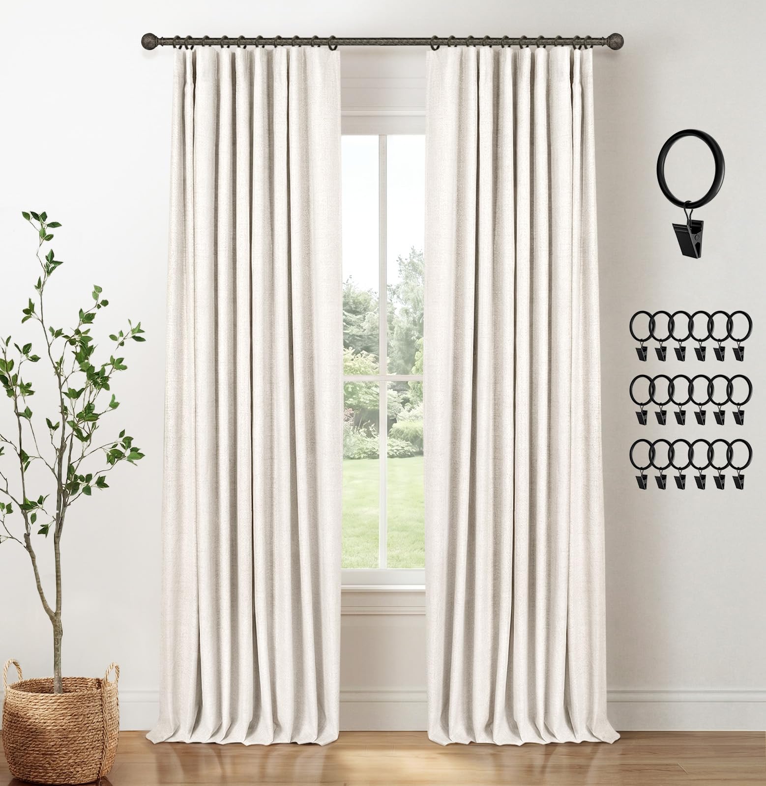 Photo 1 of INOVADAY 100% Blackout Curtains for Bedroom, Black Out Curtains 96 Inch Long, Clip Rings Linen Blackout Drapes, Thermal Insulated Room Darkening for Living Room, 2 Panels - Beige,W50xL96