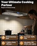 36 inch Under Cabinet Range Hood 900 CFM, Stainless Steel | Touch Control, 4-Speed Fan, Ducted Ventilation, LED Lights, Quiet Operation, Dishwasher Safe Filters