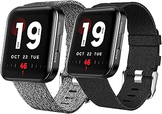 Compatible for KOSPET TANK T1 PRO Band, Lamshaw Breathable Nylon Woven Fabric Replacement Strap Compatible with KOSPET Magic 3 Smartwatch / TANK T1 PRO/MISIRUN Y18 Watch (2 pack-Black+Gray)