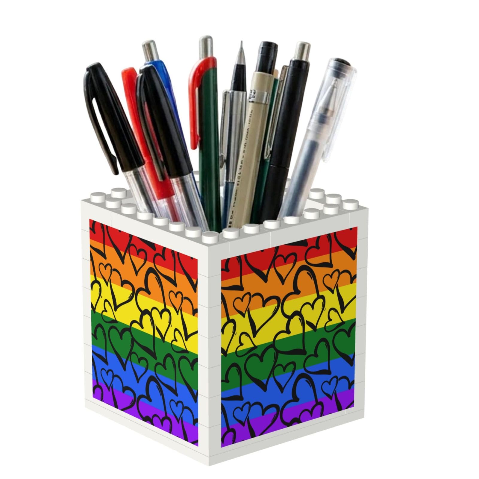 Poadnly Gay Pride Rainbow Colored Hearts, Pen Pot Pencil Holder for Office Home School, Compact Desk Organiser for Office Stationery