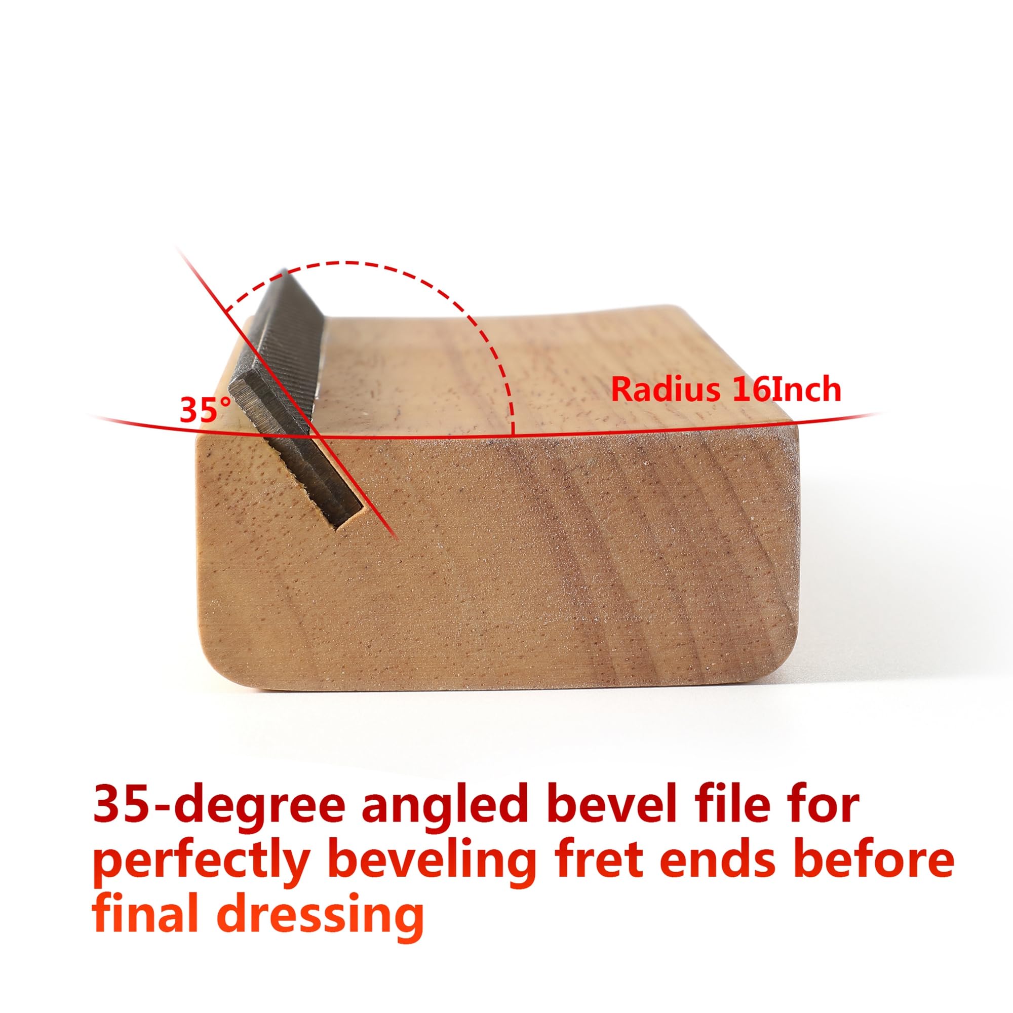 RuiJOTWAT Guitar fret olive wood bevel file 35° angle, dual-purpose chamfer file (radius 16 inches) - Image 4