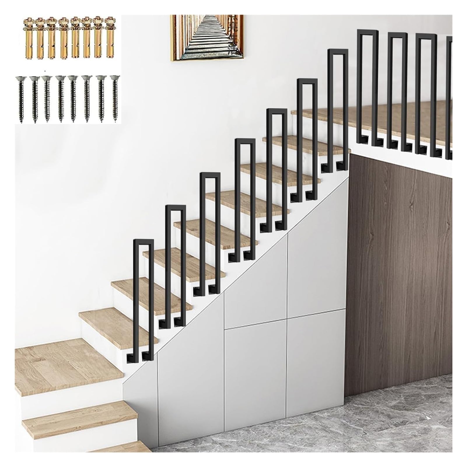 Zyntho Black U-Shaped Side Mount Staircase Handrail, Hand Rails For Outdoor Steps, 1.1/1.4/1.6/2.1/2.4/2.7/2.9/3.1/3.3Ft Stair Railing Outdoor, For Indoor Stair Railing And Outdoor Steps(95Cm/3.1Ft)