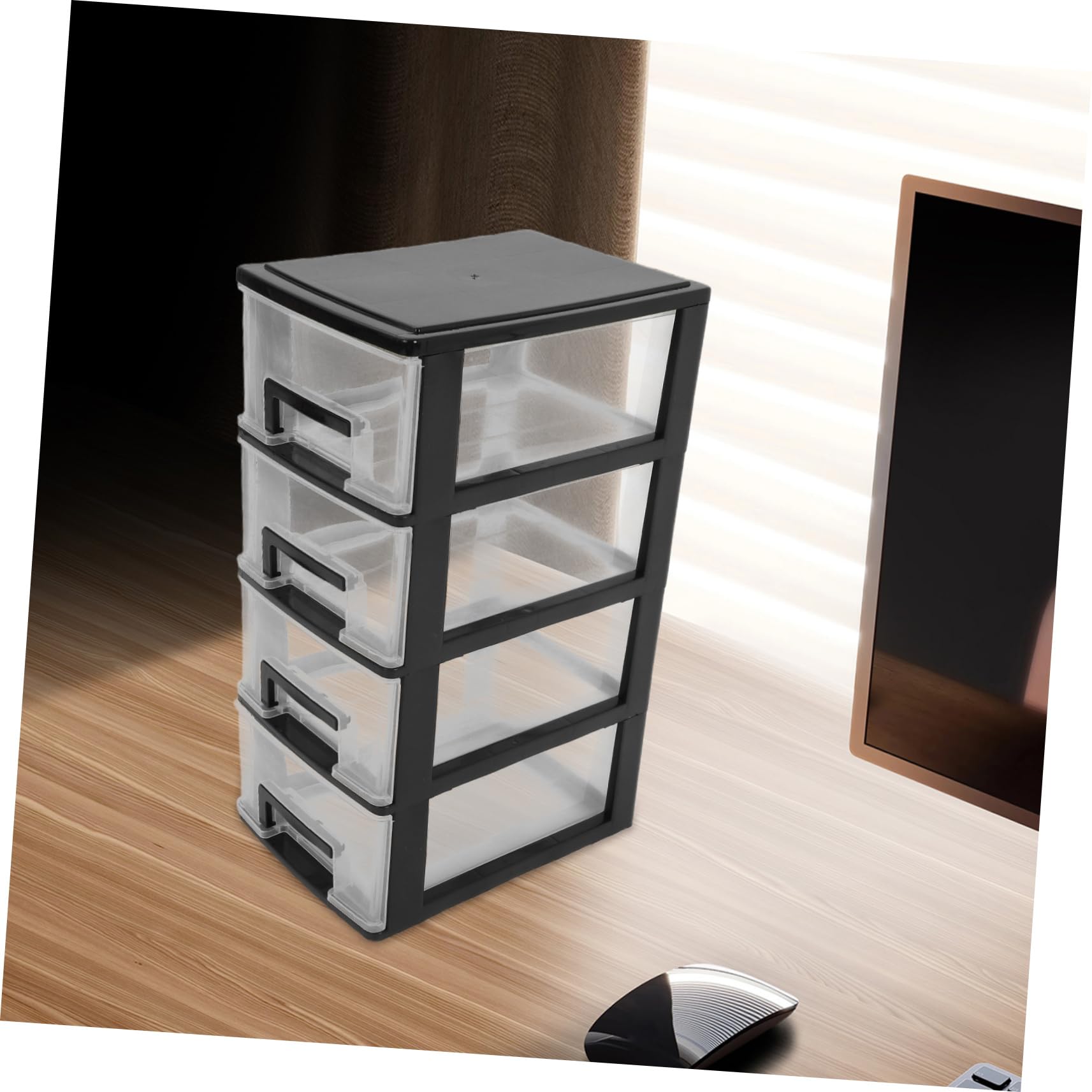 SHERCHPRY Cassettiera da Scrivania in Plastica Trasparente a 4 Strati Cassetti Leggeri in Pp, Organizer Compatto per Desktop, per Mantenere Ordine e Pulizia
