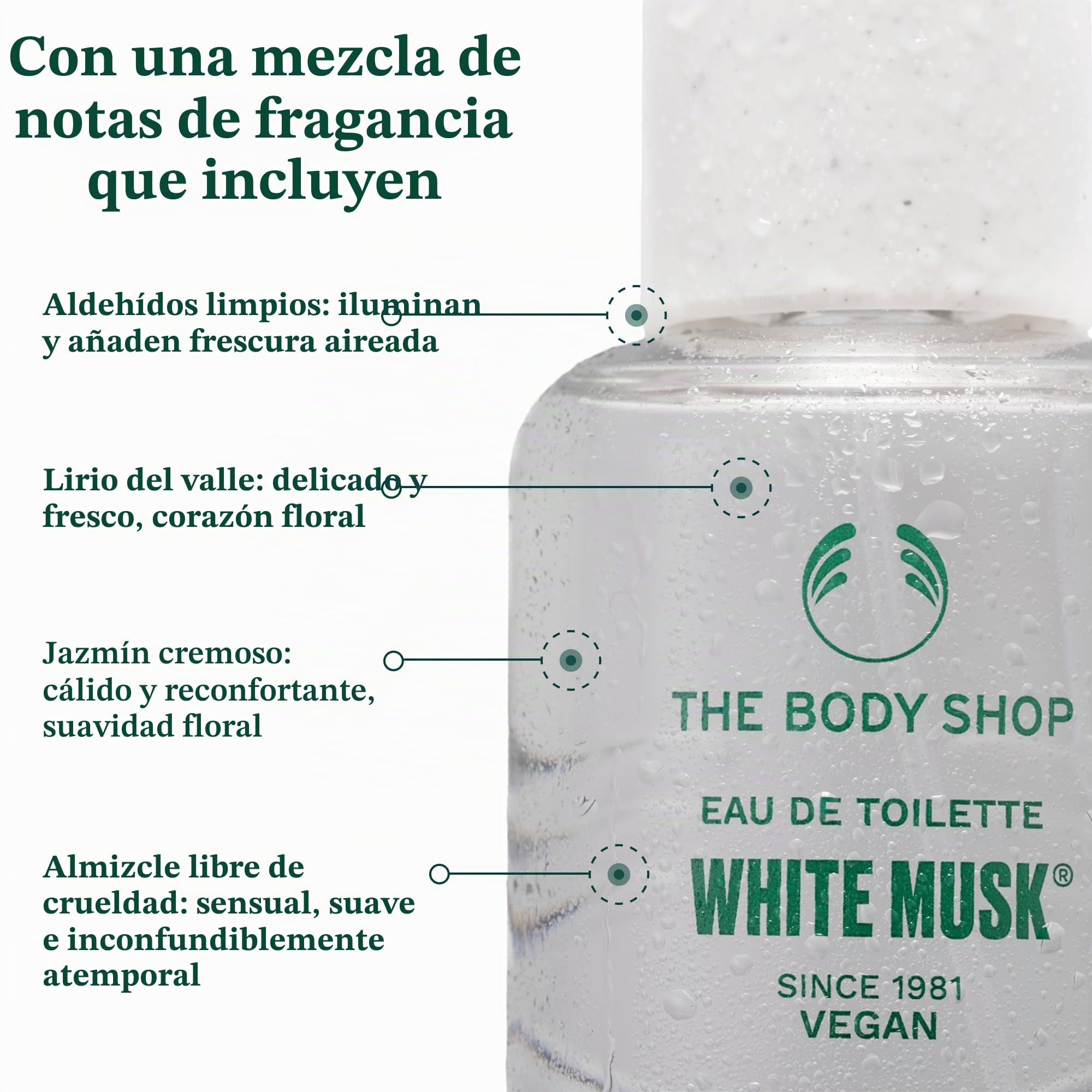 White Musk Edt Vapo 60 Ml | Perfume de almizcle floral fresco para hombres y mujeres, fragancia unisex de larga duración con notas de jazmín y lirio