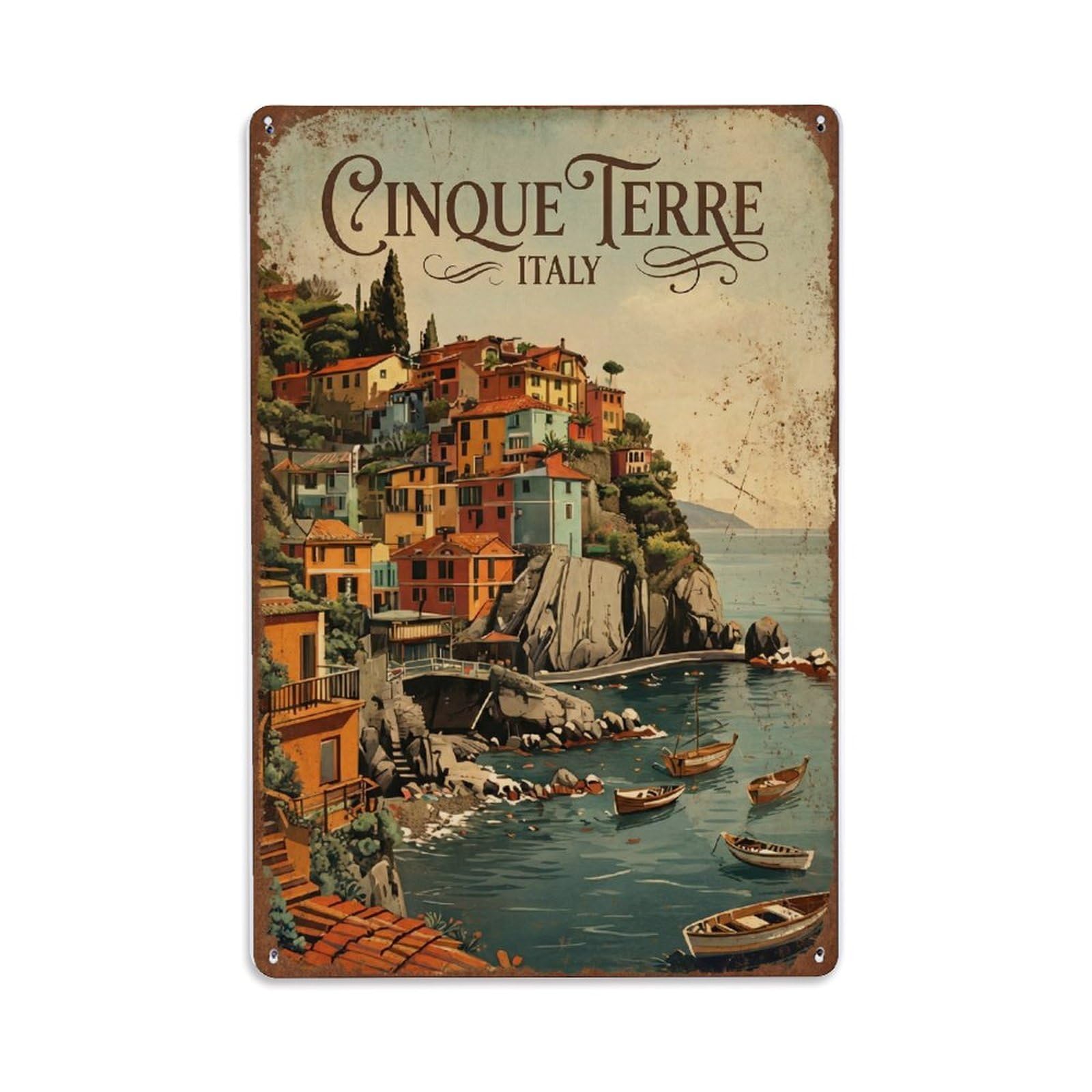 Yrnq 08X12inch Vintage Style Vintage Travel Cinque Terre Italy Timeless Metal Tin Sign
