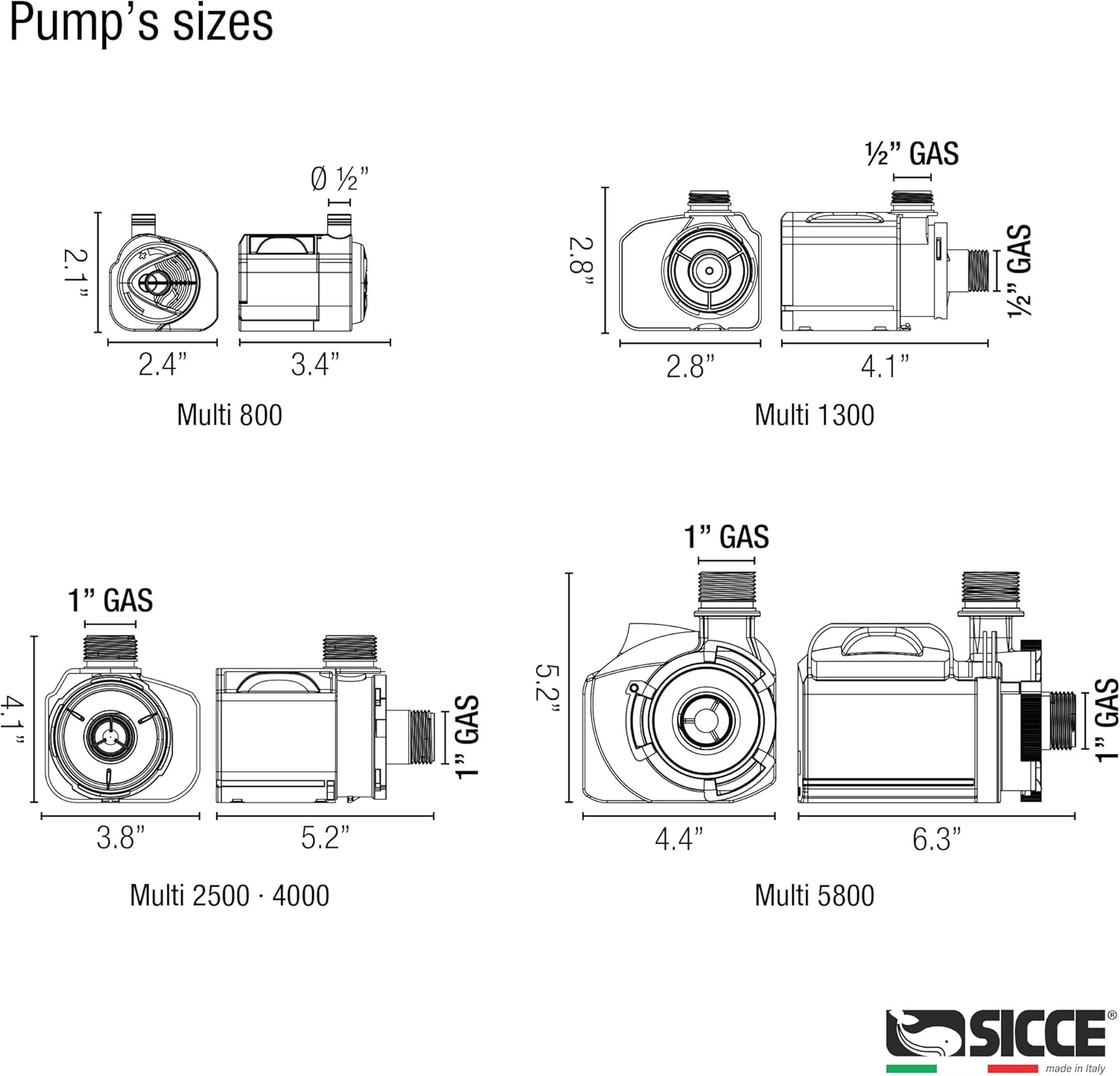 SICCE MULTI 4000 Multifunction Aquarium Pump, 990 GPH, designed for submerged and in-line use