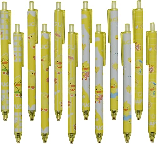 Maydahui 36 bolígrafos de gel de pato amarillo, lindo bolígrafo Kawaii de impresión retráctil, bolígrafos de animales de tinta negra para la escuela