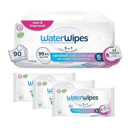 WaterWipes Sensitive+ Toallitas húmedas para el cuerpo y las íntimas, 3 en 1, limpia, cuida, protege, 99.9% de agua, sin perfume e hipoalergénicas,