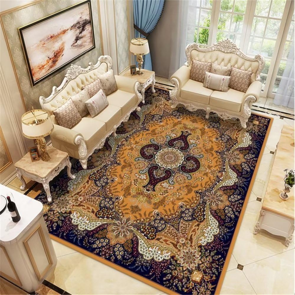 Tapis de salon jaune foncé géométrique 80x160cm pour chambre à coucher