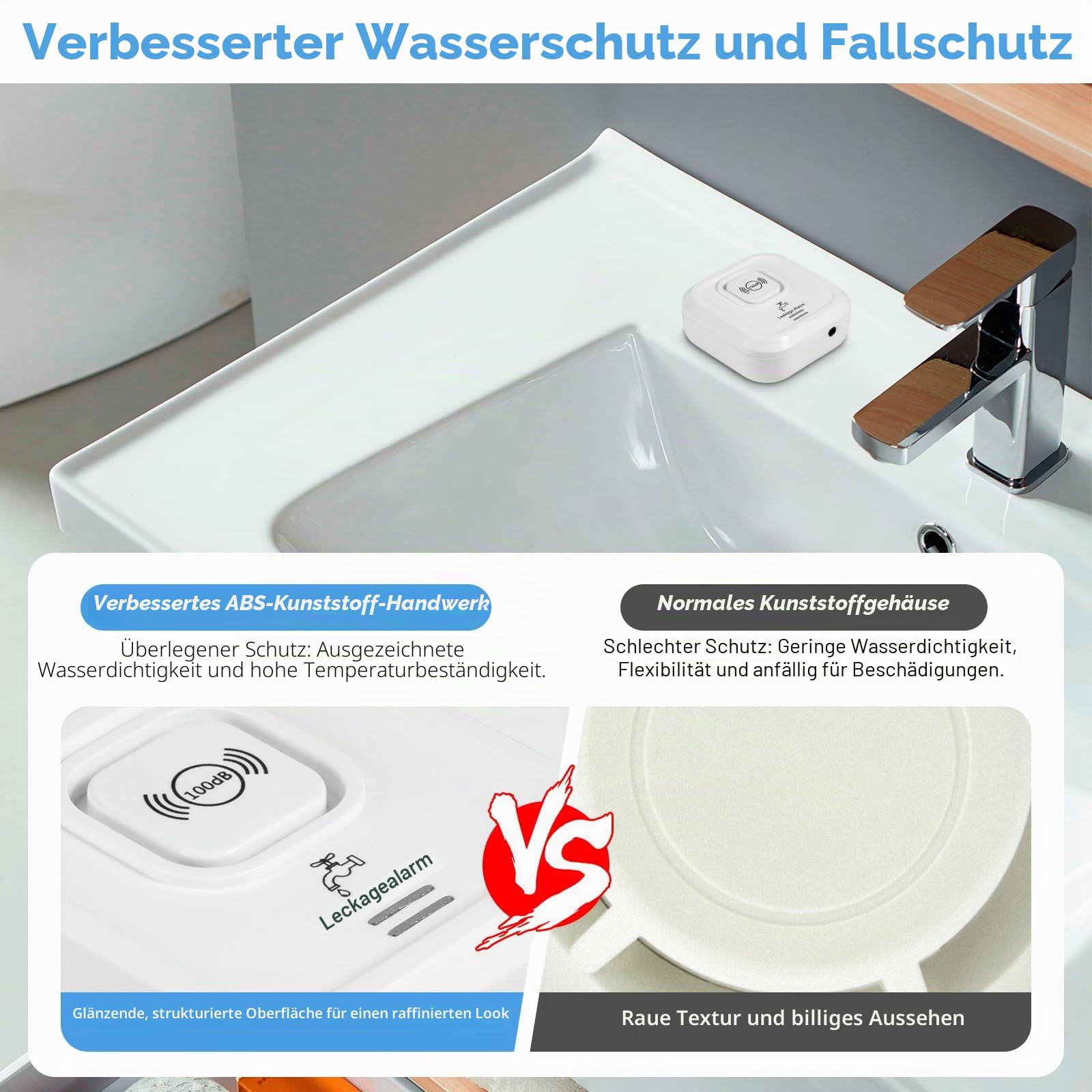 Wassermelder, WLAN 100 dB Lauter Wassersensor, Wassermelder mit Smart Life App Fernbedienung, Wasseralarm für Küche, Keller und Bad 4 Pack