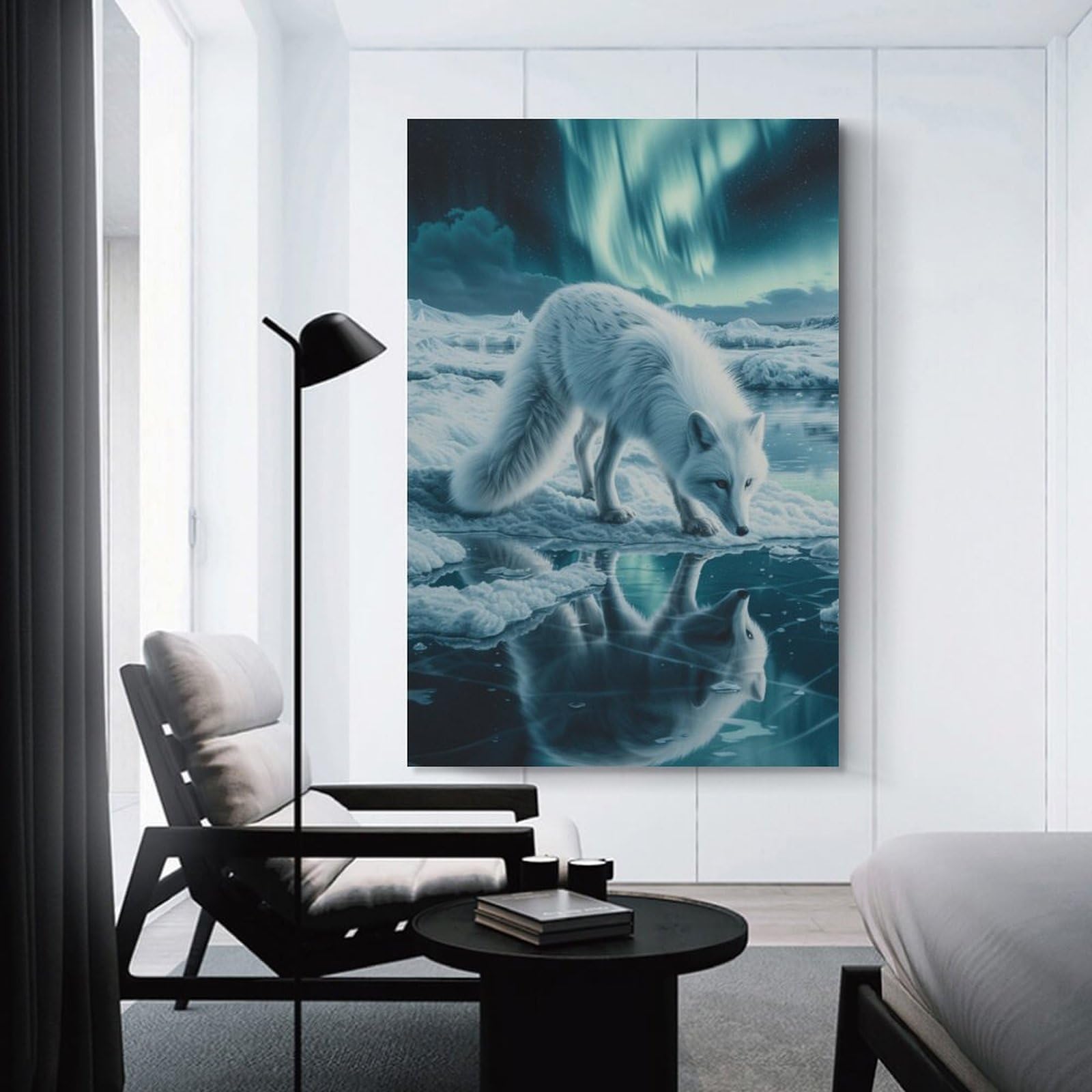 Junmoney Unframe-Style-15 Arctic Fox Aurora Borealis Canvas Wall Picture, 12X18inch(30X45cm), For Study, Office Or Focused Interiors, Home Office Artwork With Decorative Appeal