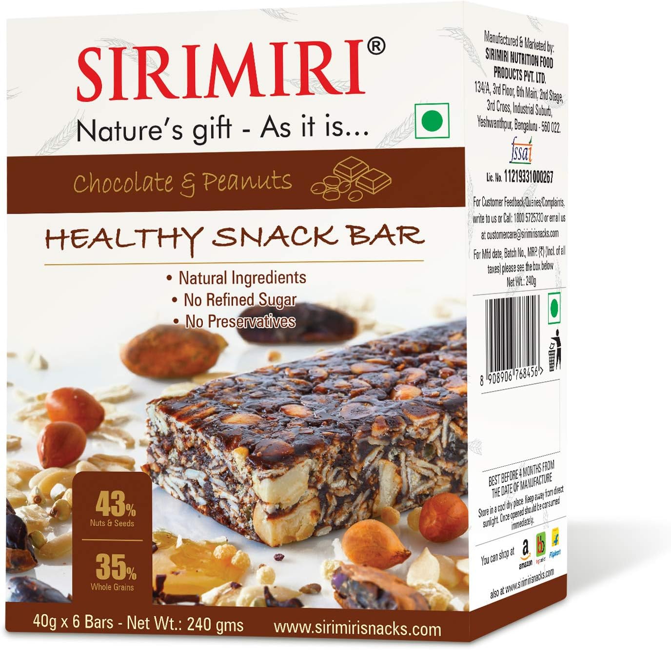 SIRIMIRI Nutrition Bar - Chocolate & Peanuts(Pack of 6)
