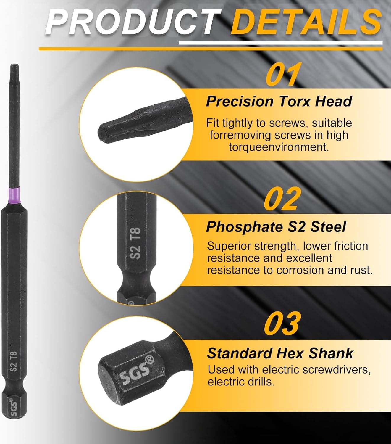 HARFINGTON 2pcs T8 Torx Head Impact Screwdriver Bits 1/4" Hex Shank 4" (100mm) Long Magnetic No Hole Tamper Proof 6 Point Star Screw Driver Drill Bits Phosphate S2 Steel Power Tools