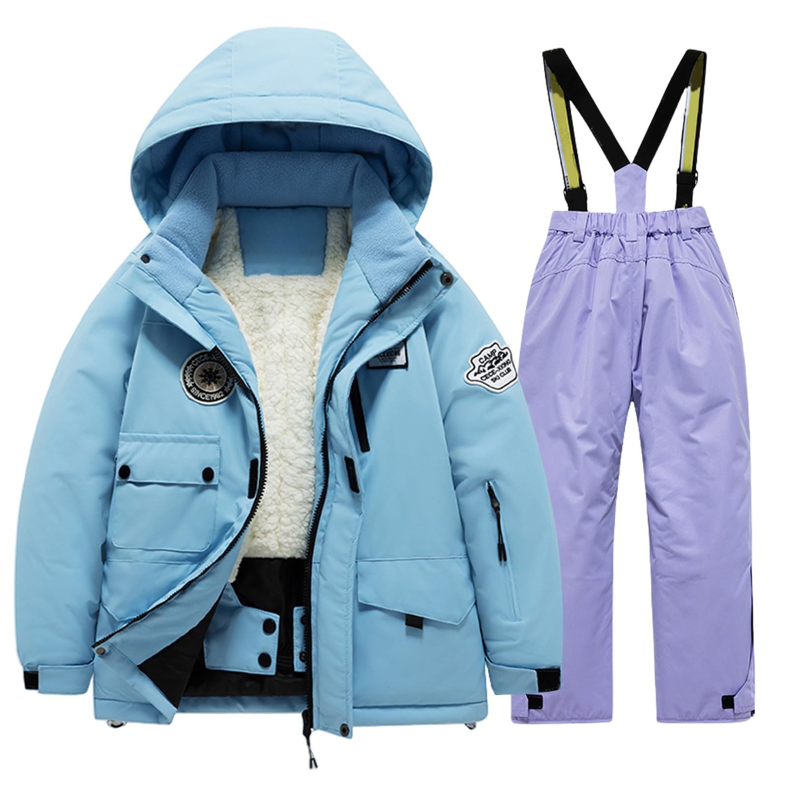 Tuta da sci per ragazze e ragazzi, tuta da neve per bambini, impermeabile, con cappuccio elastico, con pantaloni ib, antivento spesso, invernale, caldo, set da neve all'aperto