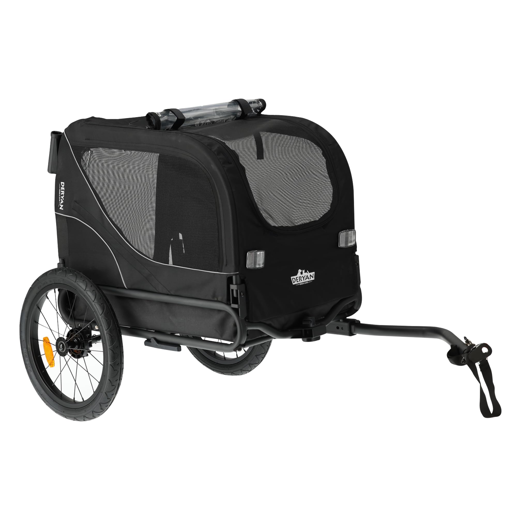 Deryan Dog Bicycle Trailer 2-in-1 for Dogs - XL Bike Trailer, Jogger & Buggy - Foldable & Multifunctional - Up to 20 kg - Suitable for E-Bikes - Suspension Bike Trailer Jogger - Black