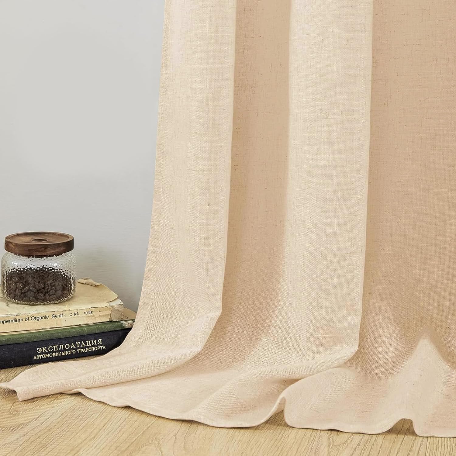 CUCRAF Linen Curtains Eyelet Sheer Net Voile 2 Panels 55" Width x 72" Drop Beige, W 55" x L 72" (2 Panels) - Image 3
