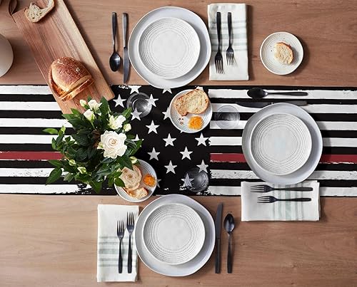 Miniatura 3 de Camino de mesa negro de línea roja fina, lino de algodón de 72 pulgadas de largo, bufandas de vestir con la bandera de Estados Unidos, camino de