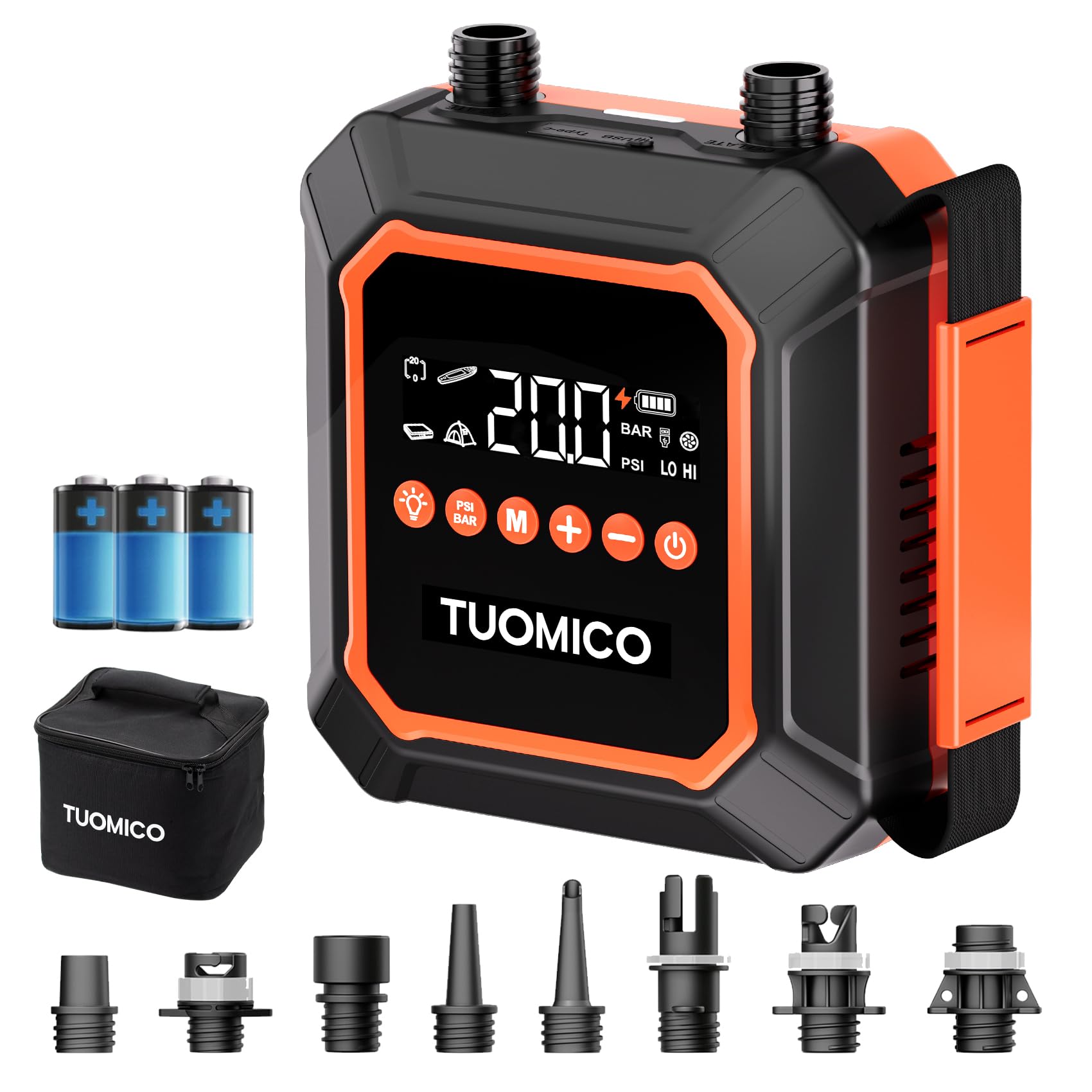 Tuomico HT-707Pro pump inflating a paddleboard on a beach
