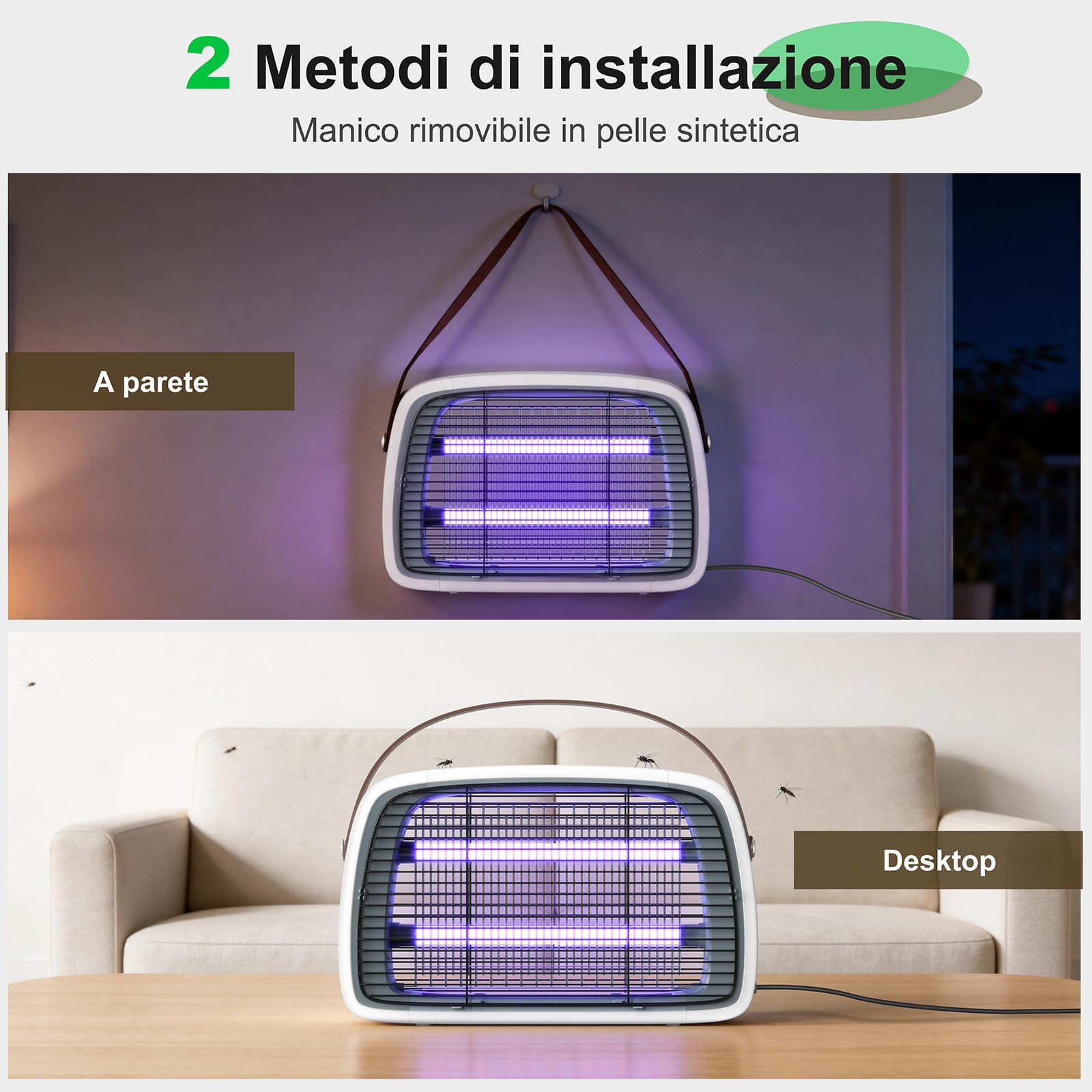 Lampada Antizanzare, 4200V E 2 Tubi LED 20W, Silenziosa E Sicura Con Sistema Antizanzare Elettrico, Ideale Con Effetto Repellente Zanzare Per Uso Interno Ed Esterno