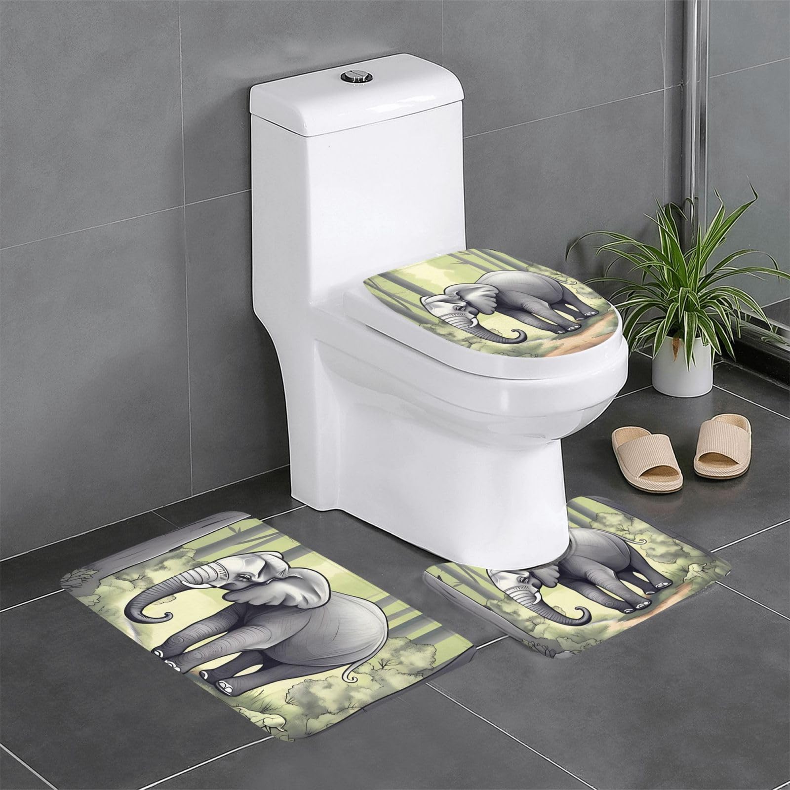 Tapis de salle de bain antidérapants éléphant : lot de 3 pour toilettes et coiffeuse