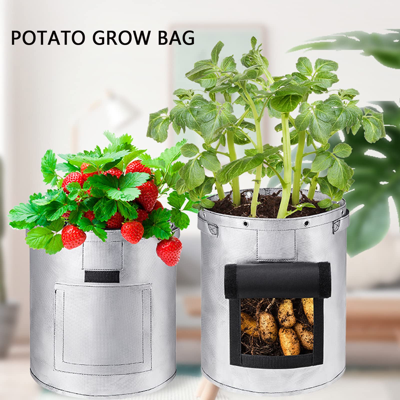 Bolsas para Cultivo de Papas, Bolsas para Plantas no Tejidas, Bolsas para Plantas para sembradoras de Papas con Solapa y asa para Papas, Zanahorias, Tomates y Fresas, 26 Liters/7 gallons